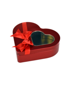 Caja metálica corazón con ventana y lazo