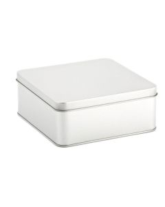 Caja metálica cuadrada pasteles pequeña plata