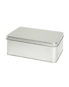 Caja metálica rectangular con tapa bisagra