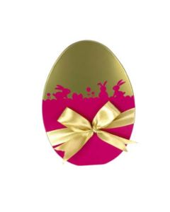 Caja metal huevo pascua rosa dorado