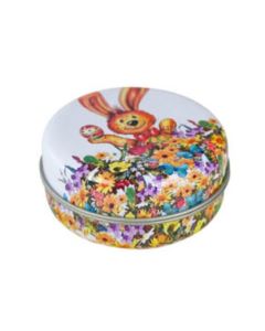 Cajita metal conejito Pascua con flores
