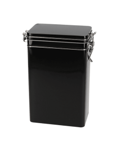 Caja Metálica Rectangular Alta 500gr Negra con Tapa de Bisagra Cierre Clip Hermético