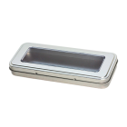 Caja metálica para bolígrafos con ventana